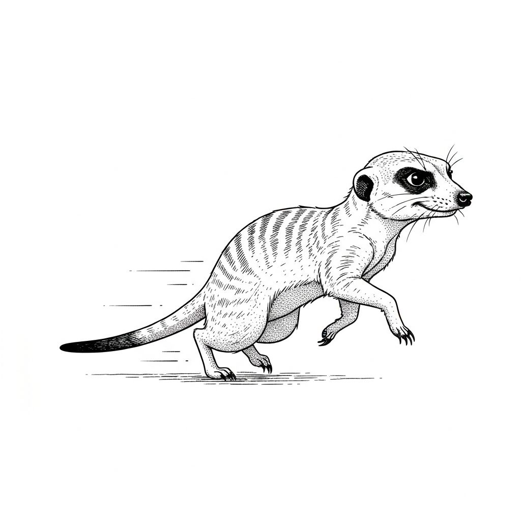 The Meerkat mascot running forward at full pace.